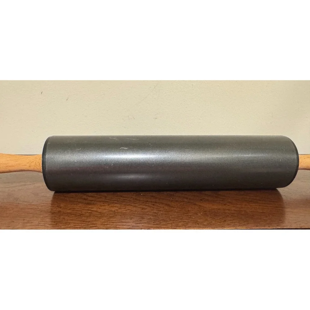 Vintage Black Non-Stick Rolling Pin Wood Handles 17.5